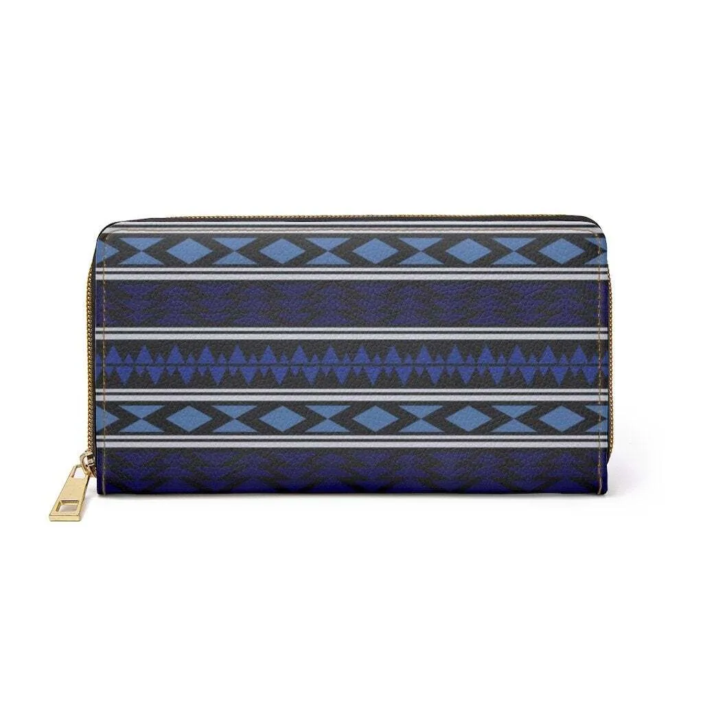 Uniquely You Womens Wallet - Zip Purse / Blue Geometric Aztec H-