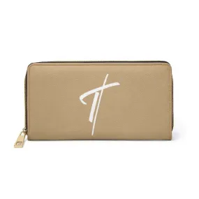 Uniquely You Womens Wallet - Zip Purse / Camel Brown & White Cross