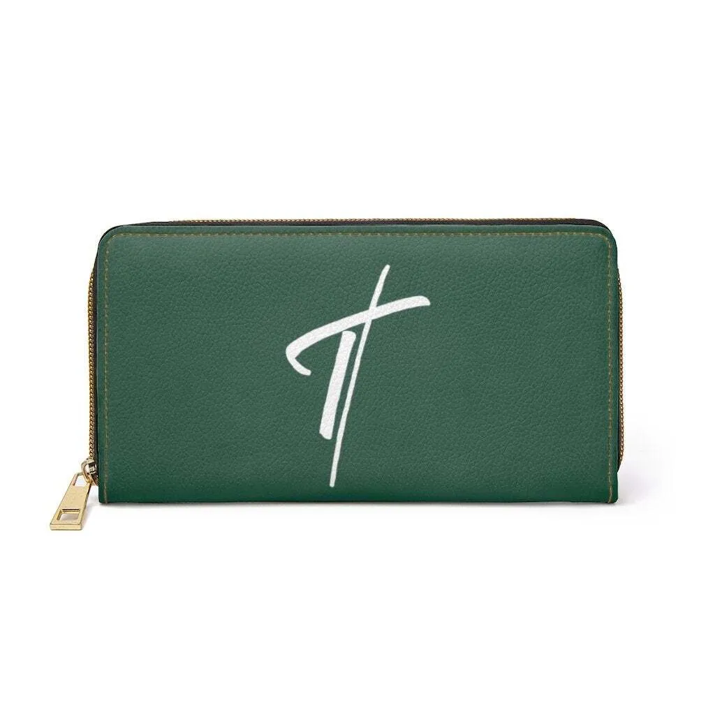 Uniquely You Womens Wallet - Zip Purse / Dark Green & White Cross