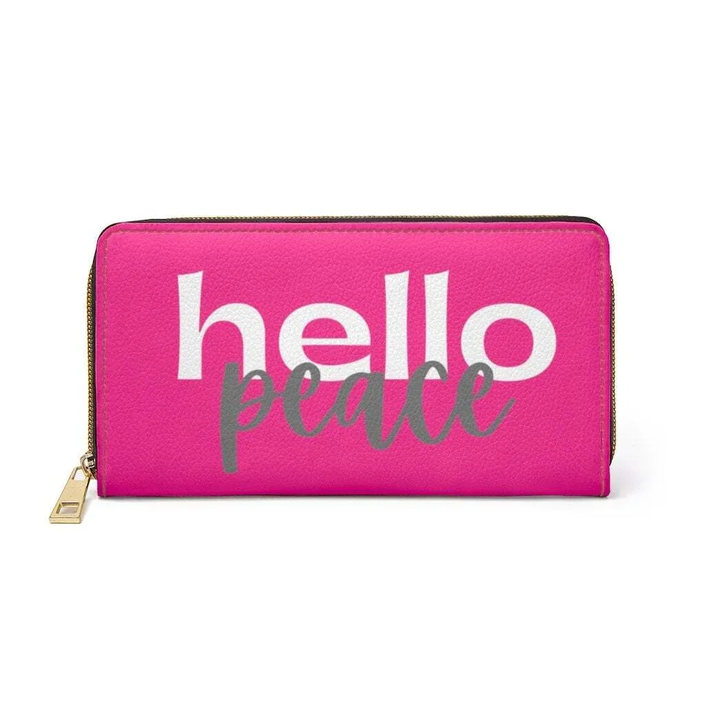 Uniquely You Womens Wallet - Zip Purse / Hot Pink & White Hello Peace