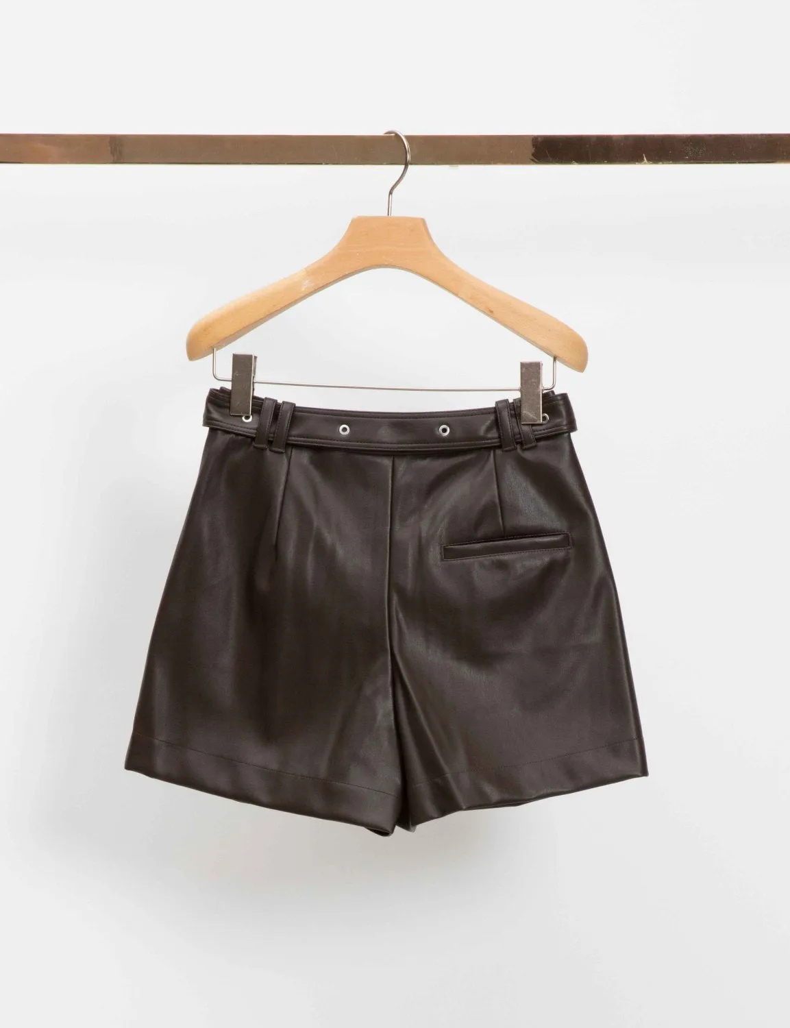 Vegan Leather Belted Waist Utility Shorts