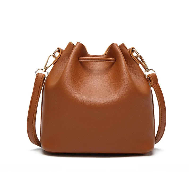 Vintage Fashion Leather Bucket Bag Handbag Tassel Drawstring Shoulder Bag