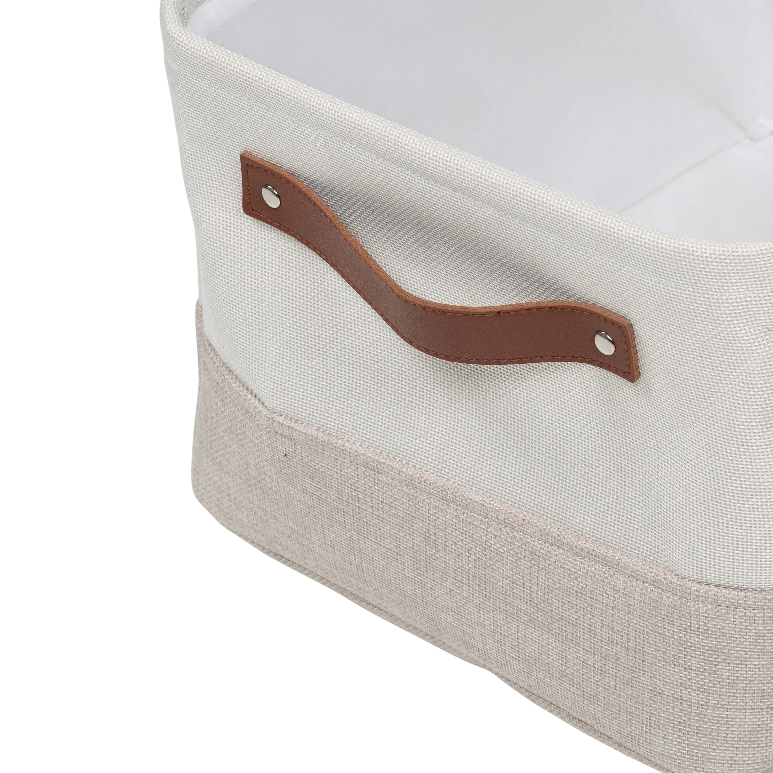 White/Beige 3-Pack Decorative Canvas Storage Bins with Handles