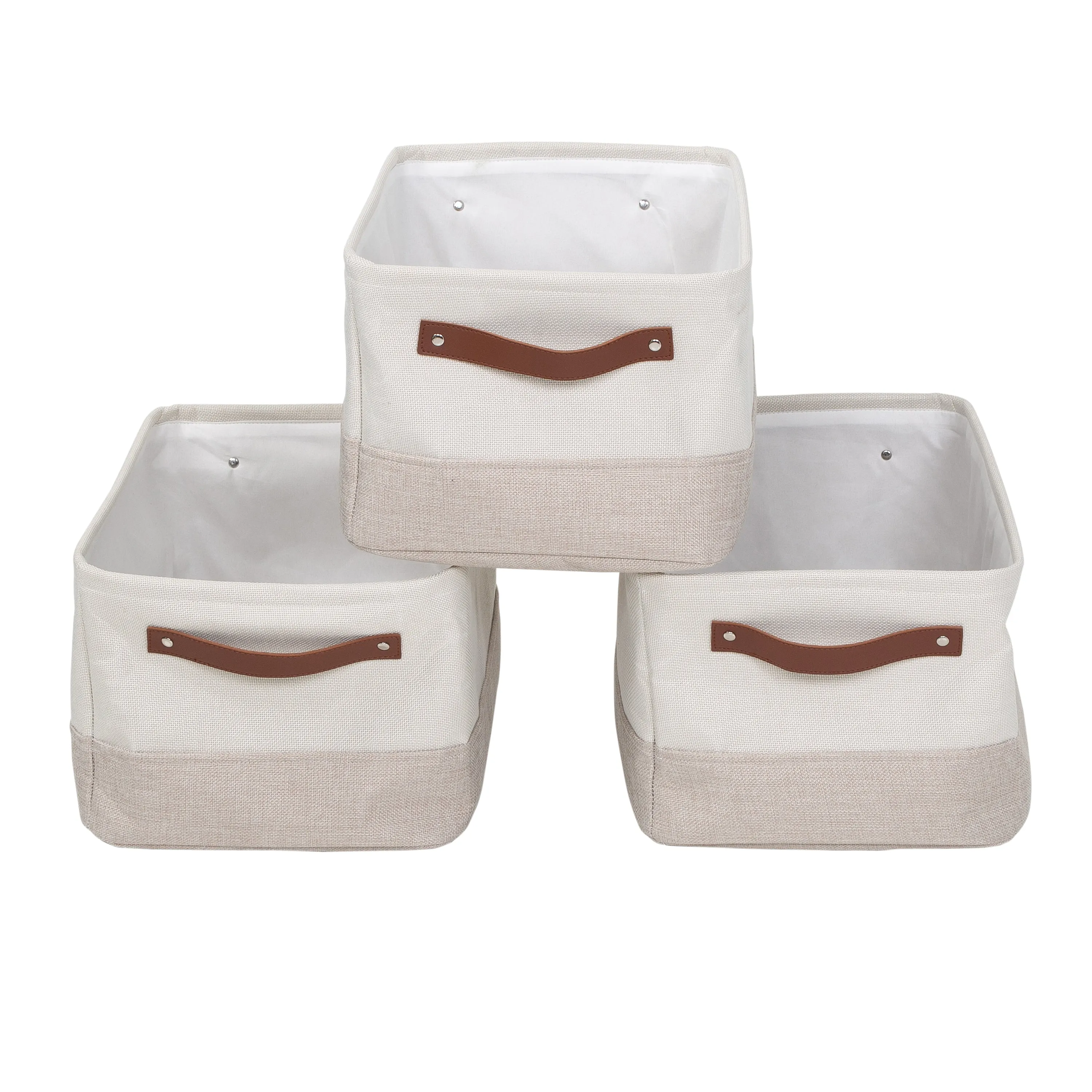 White/Beige 3-Pack Decorative Canvas Storage Bins with Handles