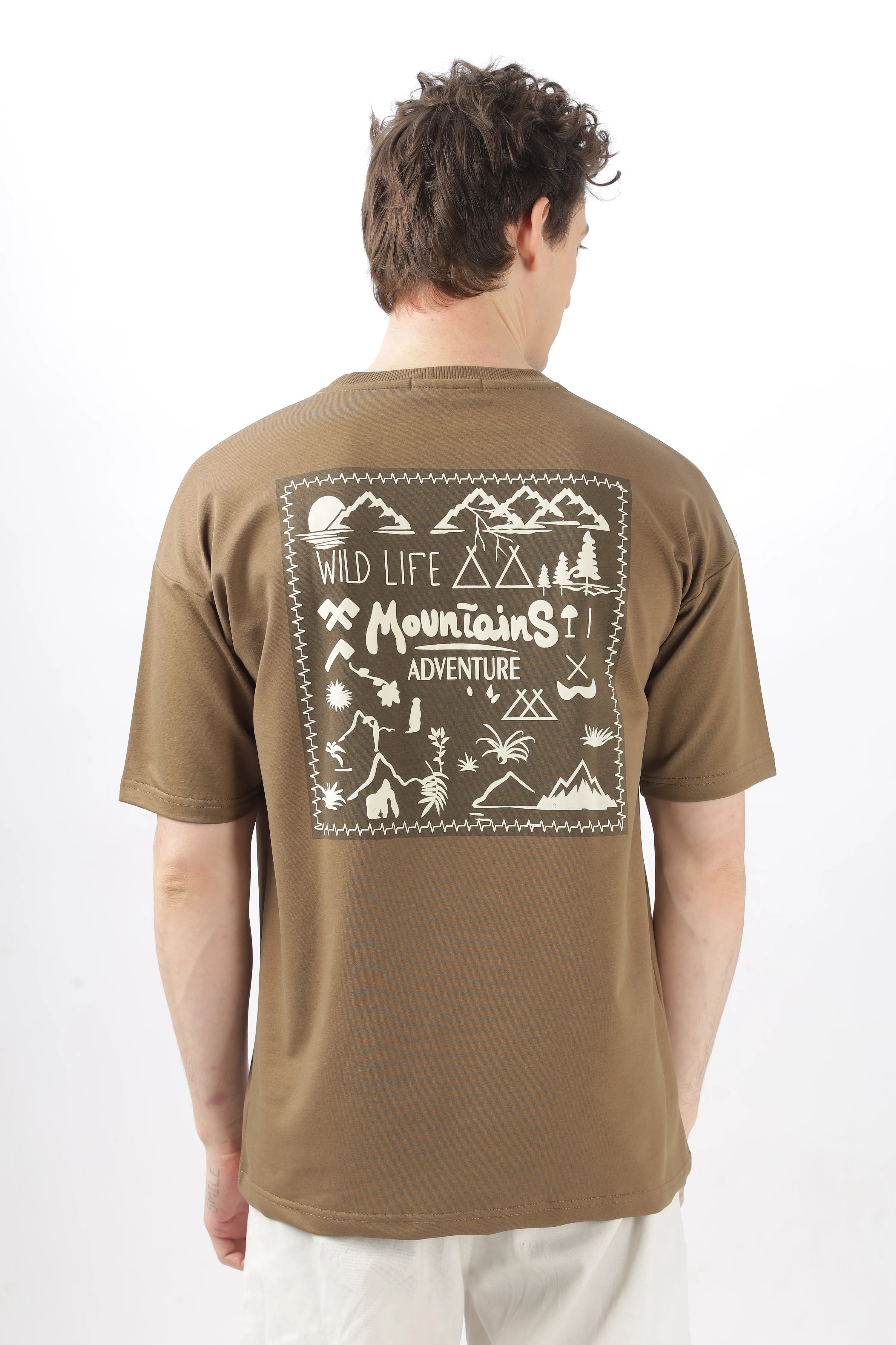 Wild Life Printed Khaki T-Shirt