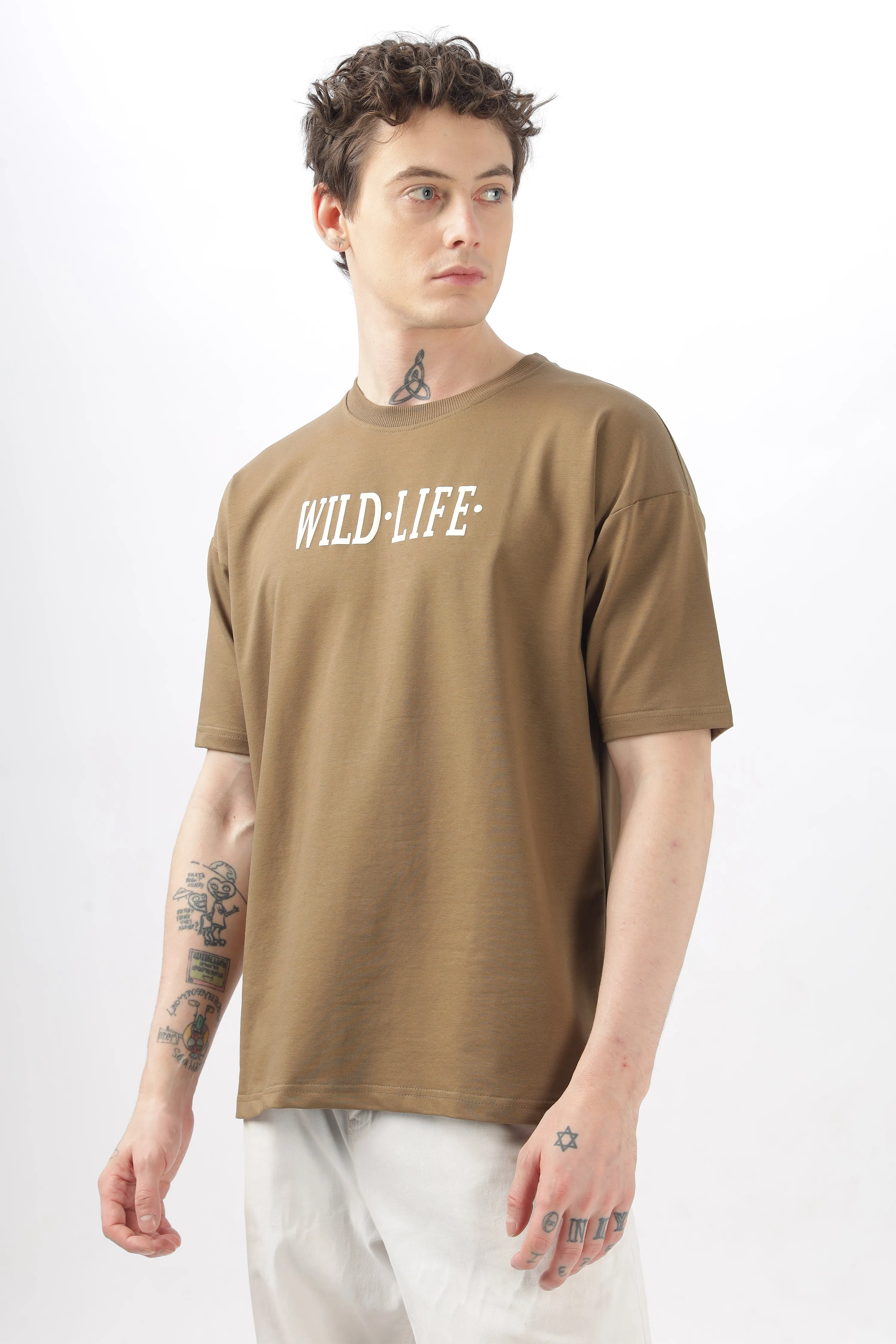 Wild Life Printed Khaki T-Shirt