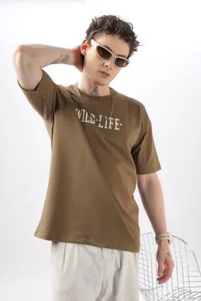 Wild Life Printed Khaki T-Shirt