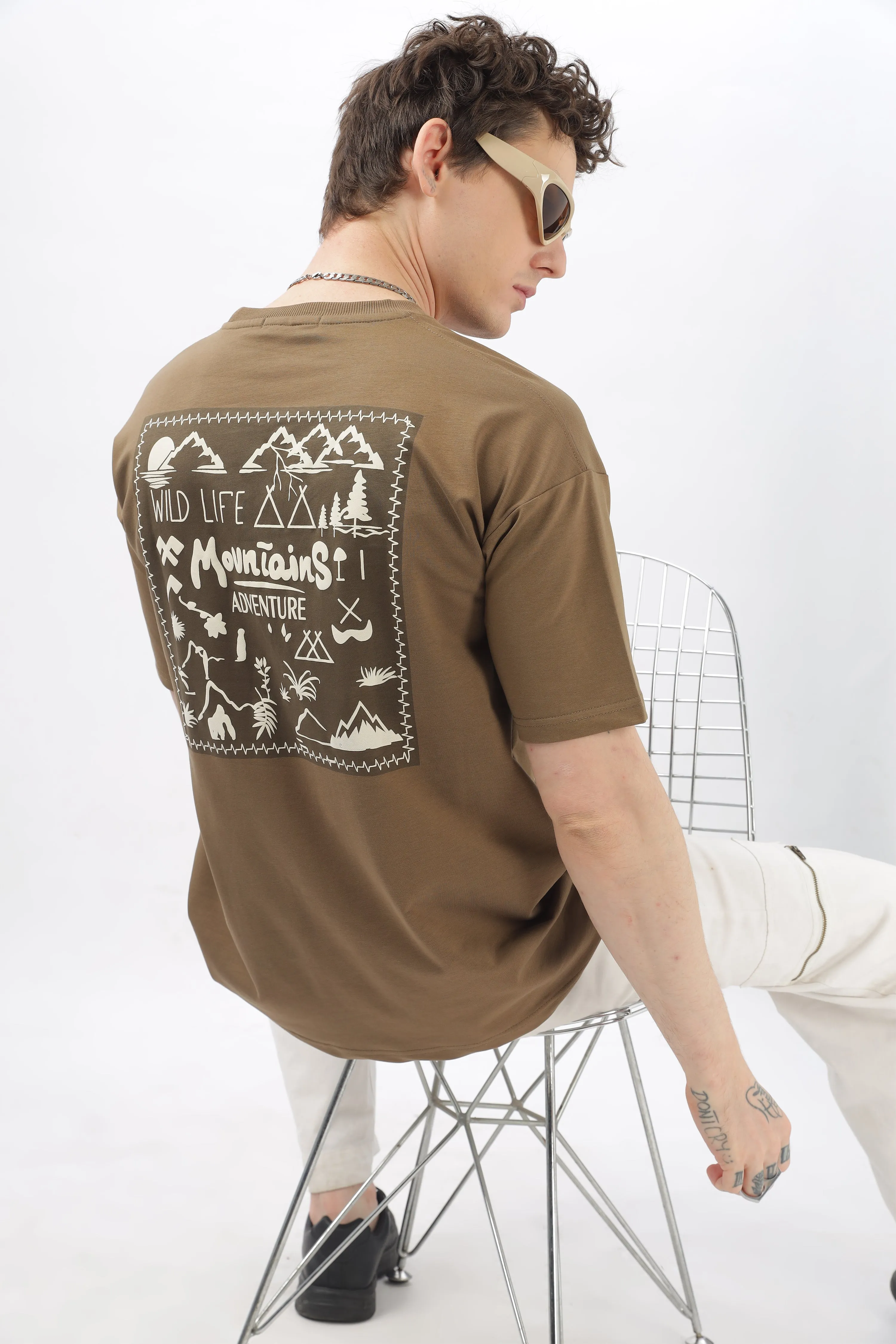 Wild Life Printed Khaki T-Shirt