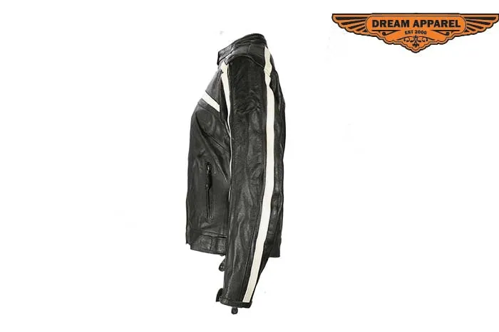 Womens Racing Leather Jacket With Off White Stripes