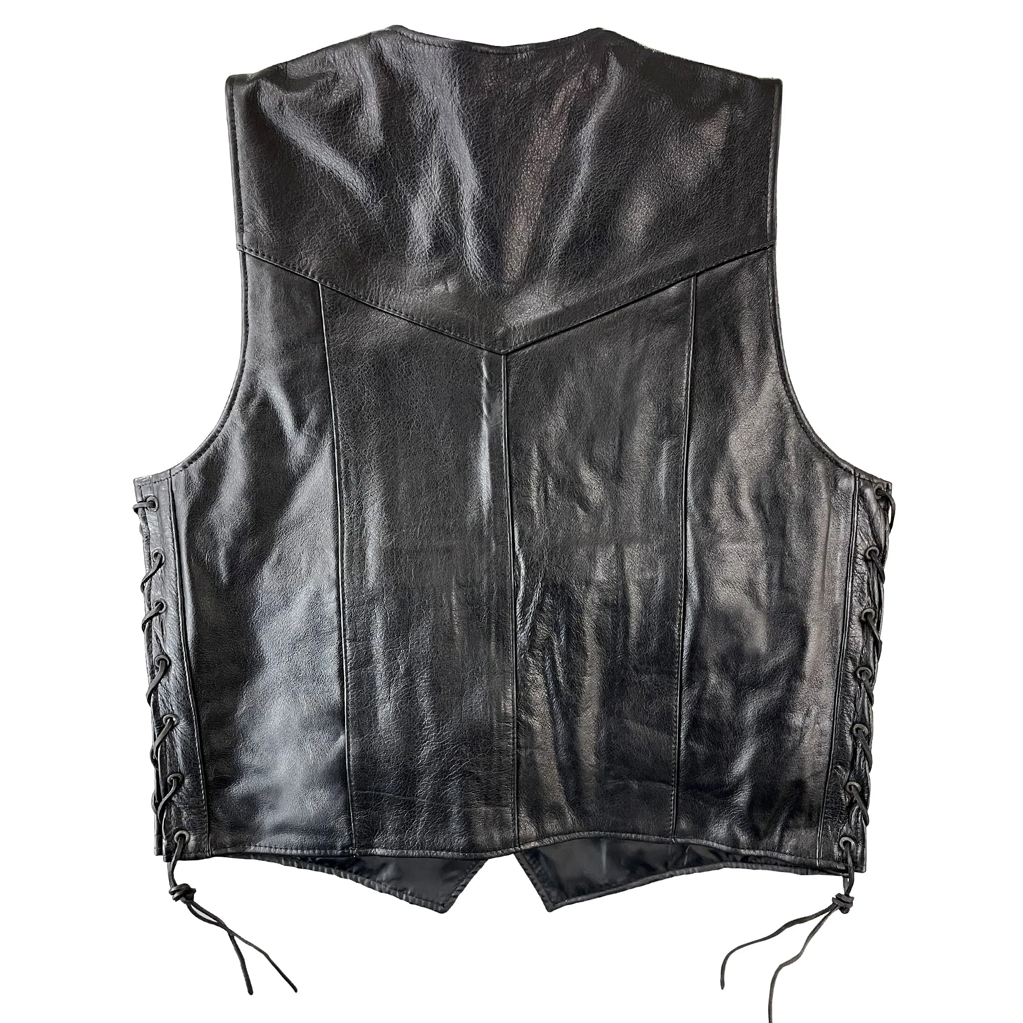 Xelement 202 Black Motorcycle Leather Vest with Side Lace for Men - 100% Genuine Light Weight Premium & Durable Thick Cowhide Biker Club Vest With 4 Snap Button Closure and Conceal Carry Pockets