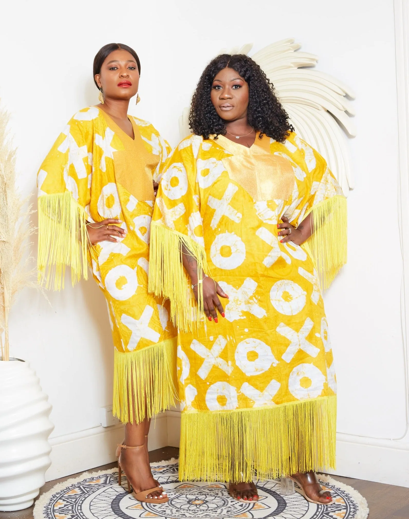 Yellow Kampala Adire Kaftan Boubou Fringe Dress - Chioma