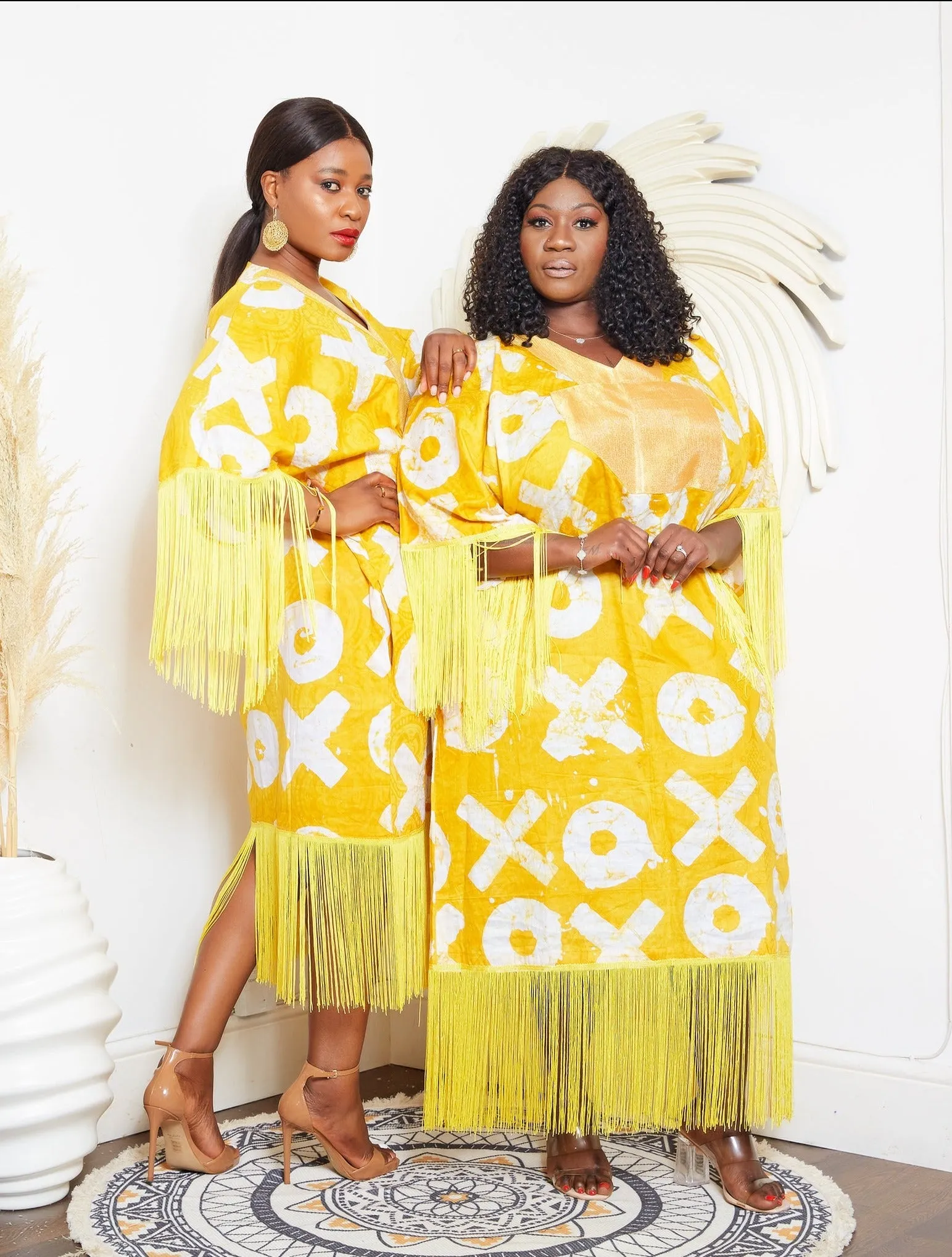 Yellow Kampala Adire Kaftan Boubou Fringe Dress - Chioma