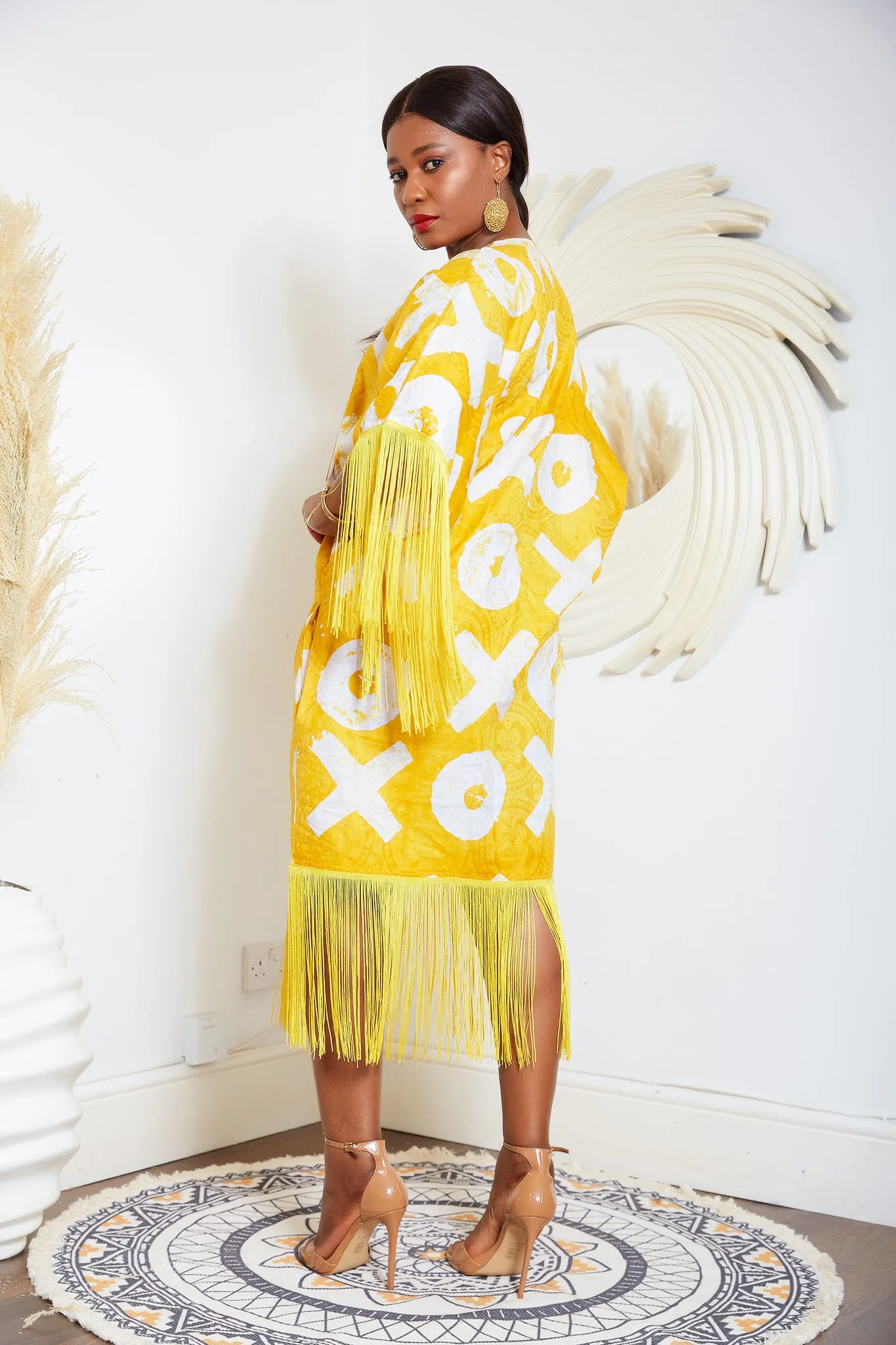 Yellow Kampala Adire Kaftan Boubou Fringe Dress - Chioma