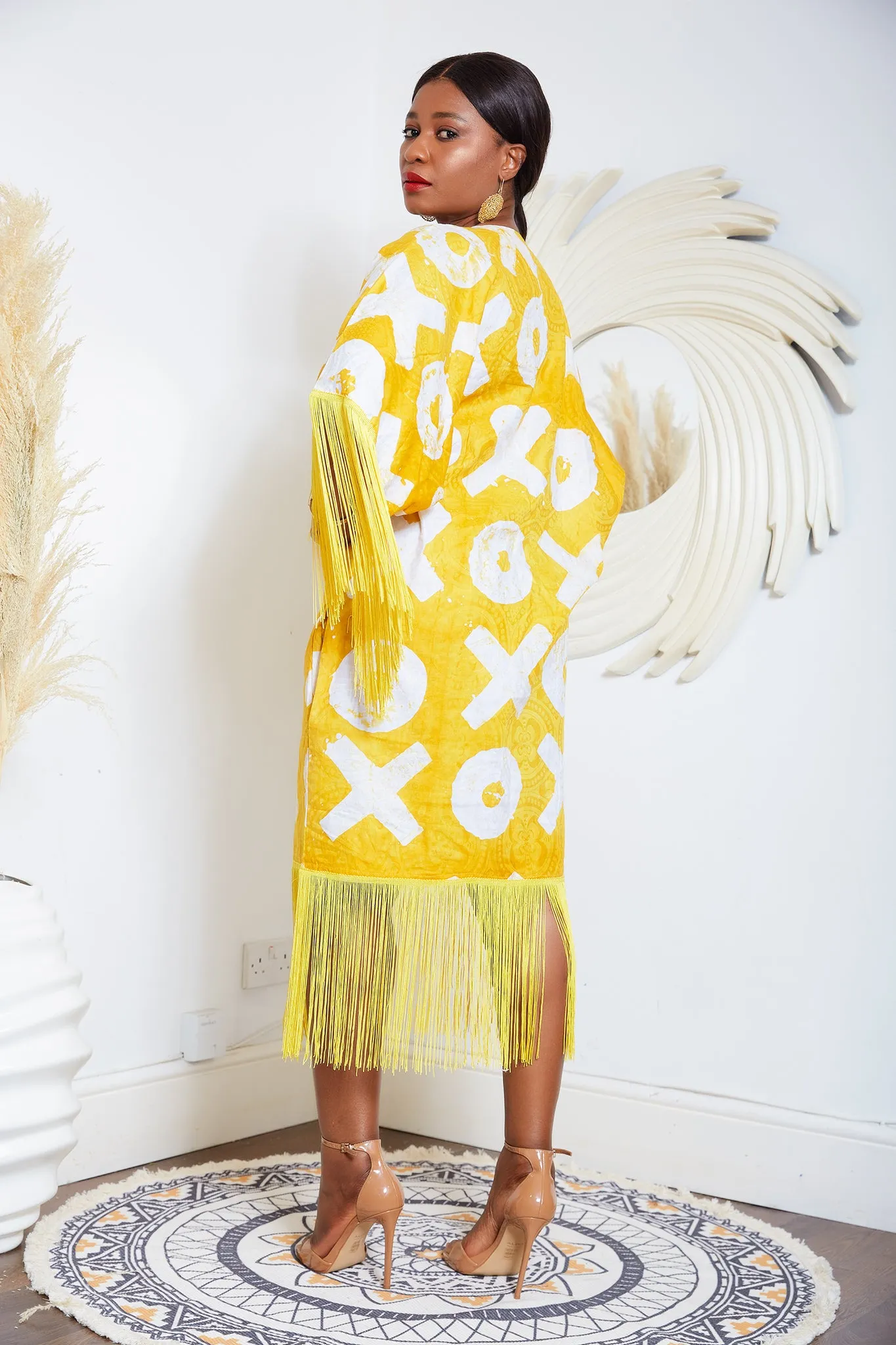 Yellow Kampala Adire Kaftan Boubou Fringe Dress - Chioma