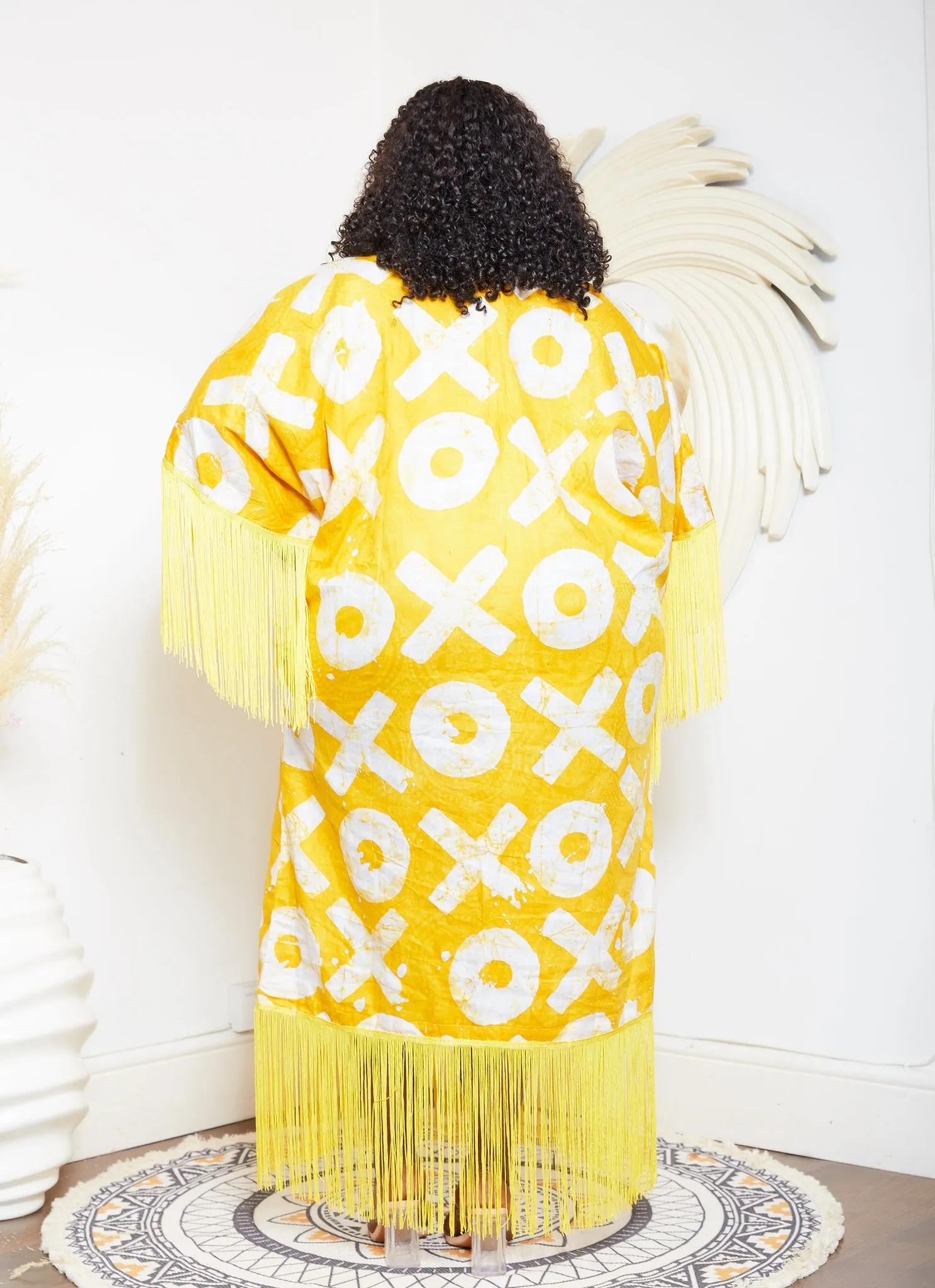 Yellow Kampala Adire Kaftan Boubou Fringe Dress - Chioma