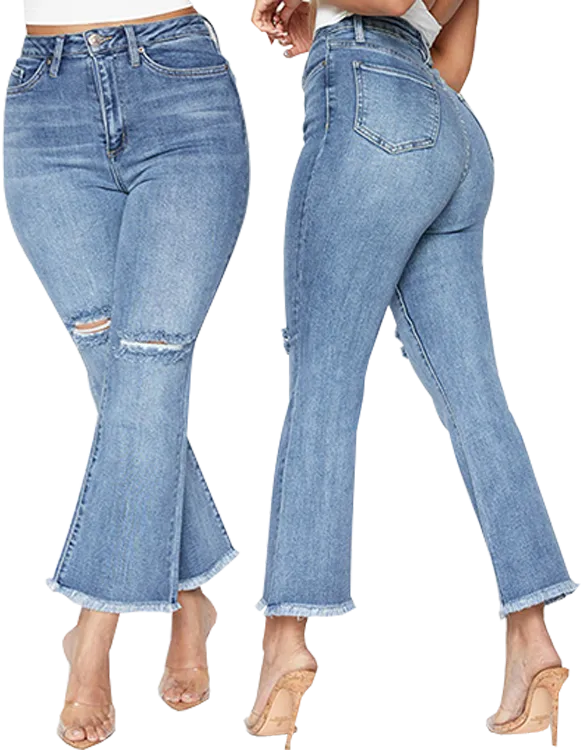 YMI Ankle Flare Raw Hem Jeans